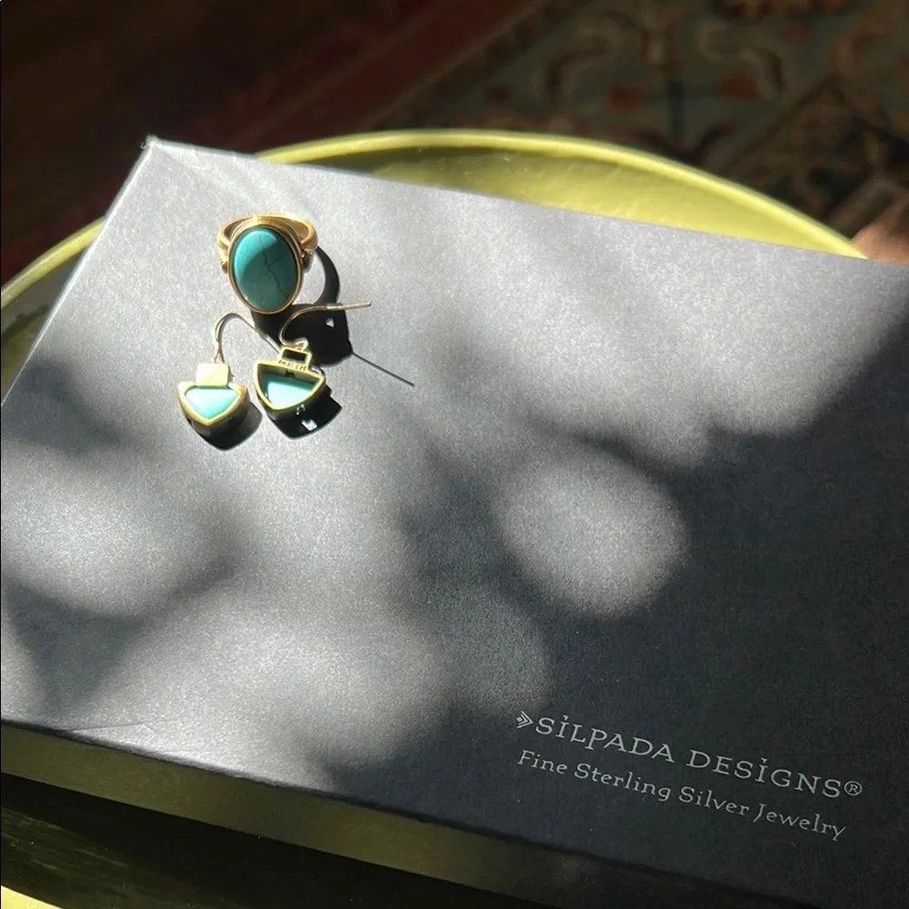 Silpada SET Turquoise and Brass size 7 and drop earrings - Picture 4 of 10